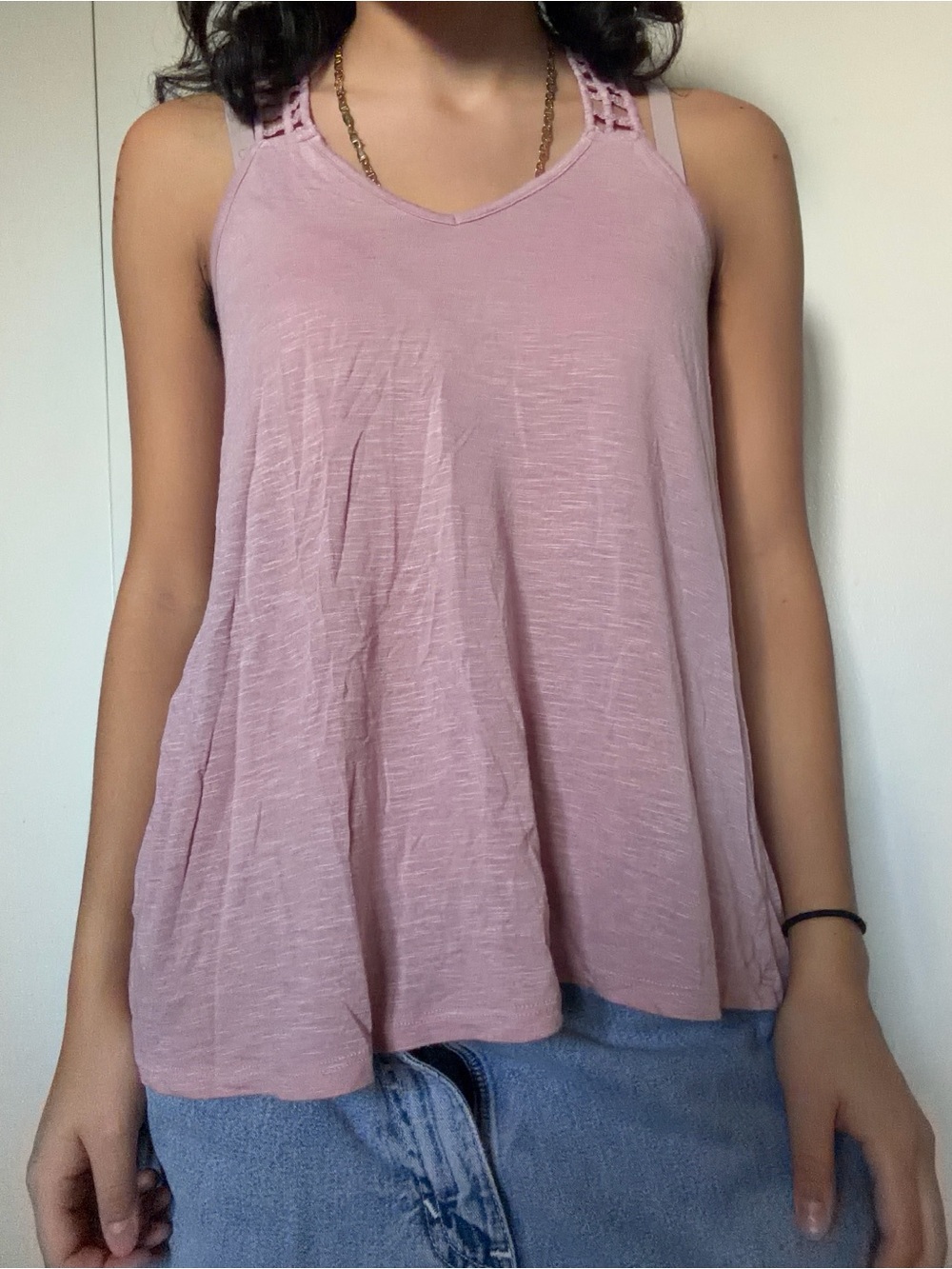 American Rag Pink Crochet-Trim Swing Tank